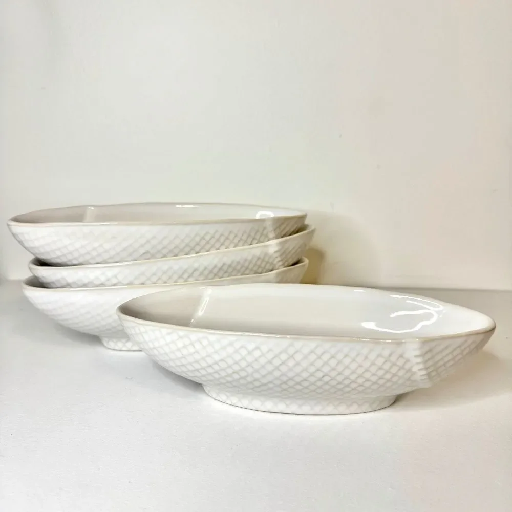 Pottery Barn 8 inch Oval White Basketweave Serving Bowls - Set of 4